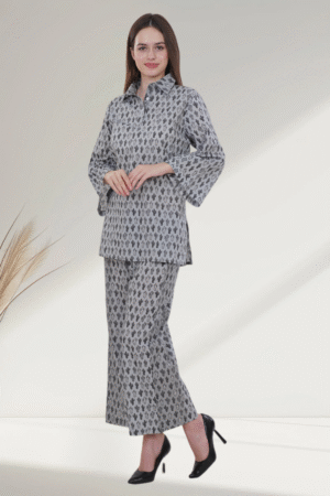 Grey Cotton digital-printed Printed Co-Ord Set for Women