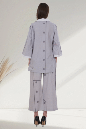 Grey Polka Panel Cotton digital printed Co-Ord Set for Women - Image 7
