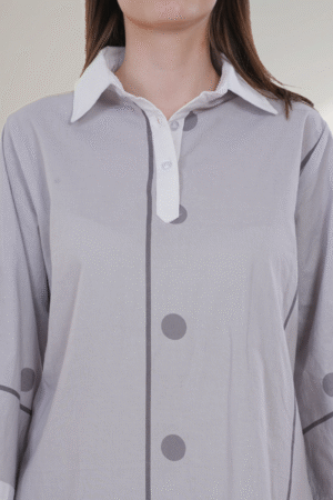 Grey Polka Panel Cotton digital printed Co-Ord Set for Women - Image 3