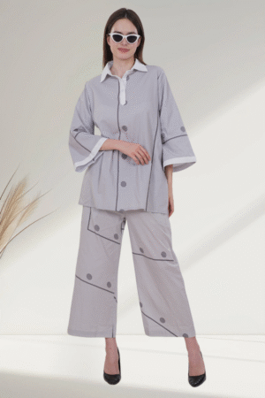 Grey Polka Panel Cotton digital printed Co-Ord Set for Women