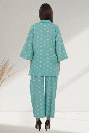 Mint Green Floral digital- Printed Cotton Co-Ord Set for Women - Image 6