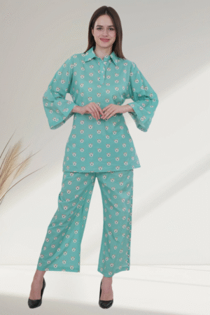 Mint Green Floral digital- Printed Cotton Co-Ord Set for Women