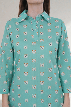 Mint Green Floral digital- Printed Cotton Co-Ord Set for Women - Image 4