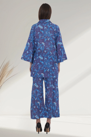 Elegant Blue Floral digital-Printed Co-ord Set for Women - Image 6