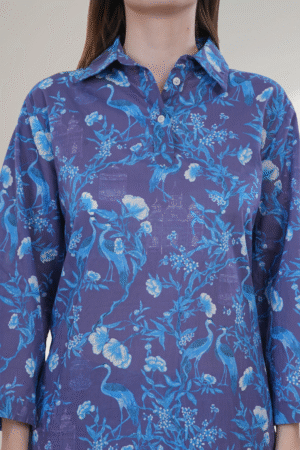 Elegant Blue Floral digital-Printed Co-ord Set for Women - Image 2