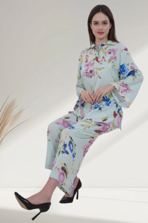Pastel Green Floral  digital-Printed Co-ord Set for Women - Image 6