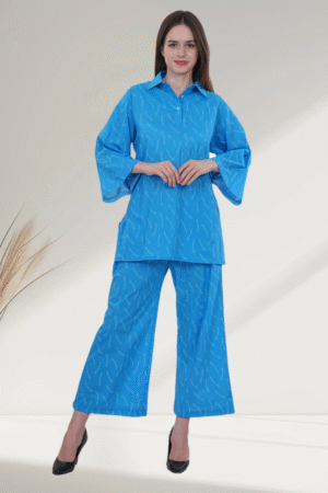 Elegant Sky Blue digital-Printed Co-ord Set for Women