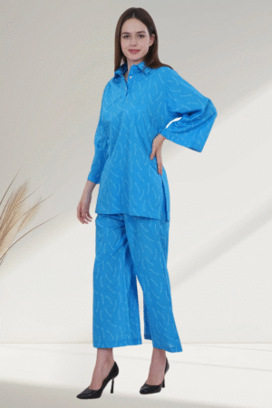 Elegant Sky Blue digital-Printed Co-ord Set for Women - Image 5