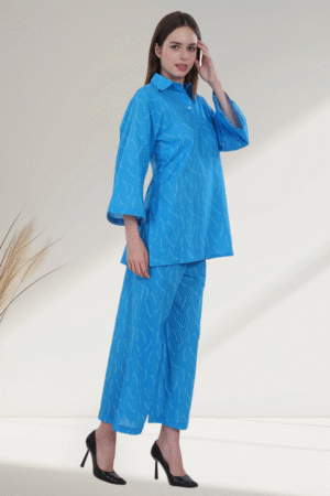 Elegant Sky Blue digital-Printed Co-ord Set for Women - Image 4