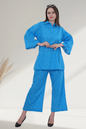 Elegant Sky Blue digital-Printed Co-ord Set for Women - Image 2