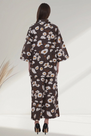 Brown Floral digital  Printed Cotton co-ord set  for Women - Image 2