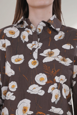 Brown Floral digital  Printed Cotton co-ord set  for Women - Image 6