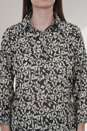 Classic Black & Beige Leaf-digital Print Suit for Women - Image 5