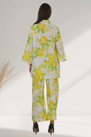 Floral Lemon Yellow & White Cotton digital-printed  co-ord set for Women - Image 7