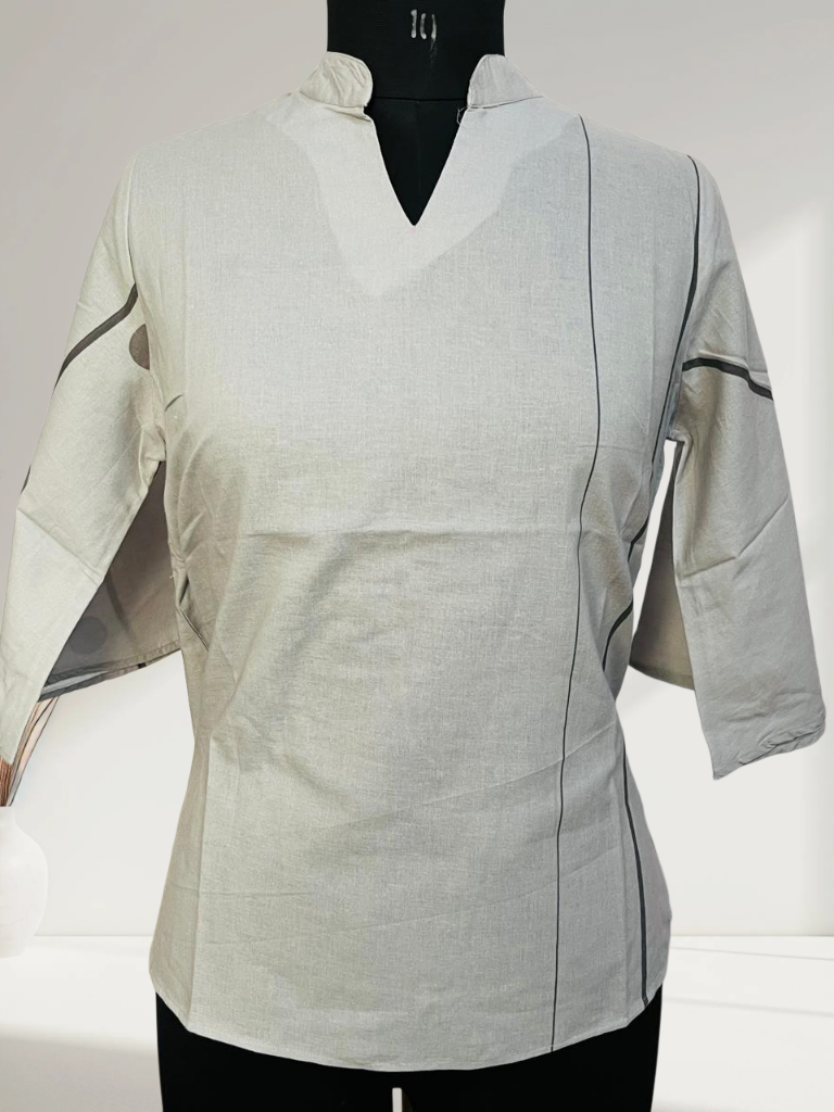 Elegant Digital print Cotton Blend V-Neck Kurti Top with Stylish Panel Detailing